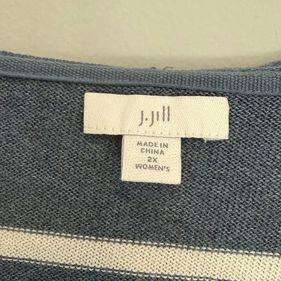 J. Jill Blue and White striped hooded sweater - Picture 2 of 5